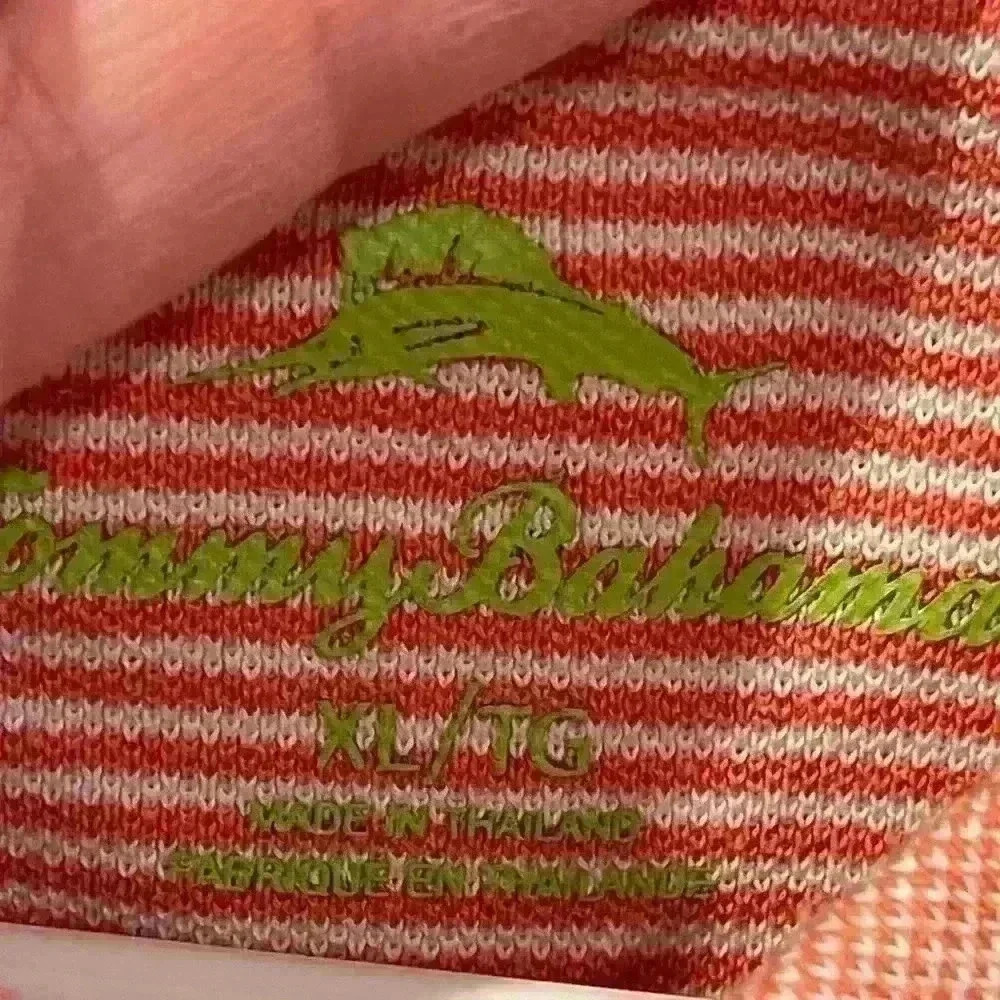 Tommy Bahama Men’s Polo Colors Orange and White Stripes Size XL - Picture 8 of 10